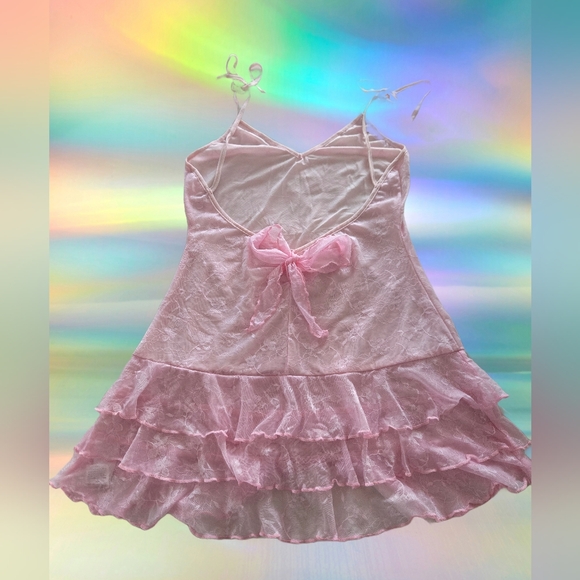 Pink Lace Ruffle & Bows Babydoll 🎀 - Picture 2 of 4